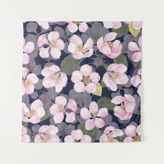 Tenture Pomme en fleurs : Aquarelle bleu foncé (Devant (Horizontal))