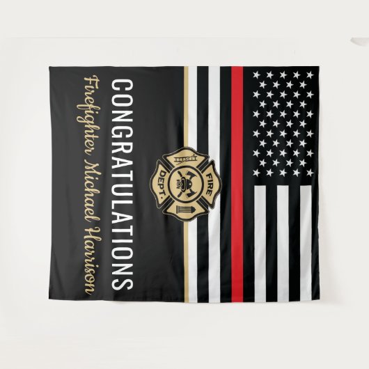 Tenture Pompier Fire Academy Red Line Drapeau Graduation (Devant (Horizontal))