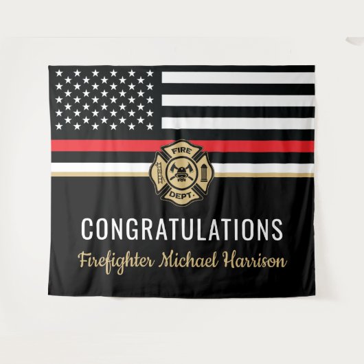 Tenture Pompier Fire Academy Red Line Drapeau Graduation (Devant (Horizontal))