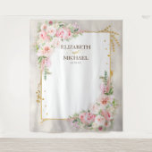 Tenture Pony rose Floral Or Script & cadre fond (Devant)