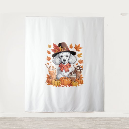 Tenture Poodle Thanksgiving Boissons Café Automne Feuilles (Devant)