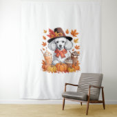 Tenture Poodle Thanksgiving Boissons Café Automne Feuilles (En situation)