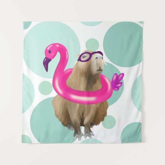Tenture Pool Party Cute Capybara Avec Flotte Flamant rose (Devant)