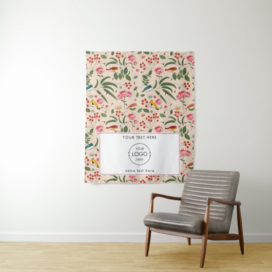 Tenture Pop Up Shop Table Runner Bannière Logo Oiseaux flo (En situation)