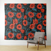 Tenture Poppies, rouge et bleu sur noir (En situation (horizontale))