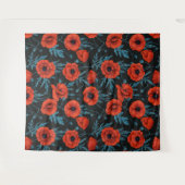 Tenture Poppies, rouge et bleu sur noir (Devant (Horizontal))