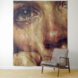 Tenture Portrait à l'huile en pleurs — Émotion Texturée