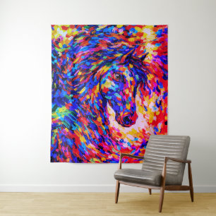 Tenture Portrait Abstrait Coloré de Cheval Impasto