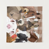 Tenture Portrait animal de ferme En vichy chèque - Brown (Devant (Horizontal))