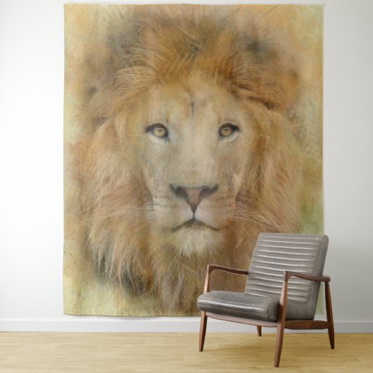 Tenture Portrait d'aquarelle du lion d'Afrique (En situation)