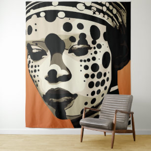 Tenture Portrait d'Art Tribal Monochrome de Femme