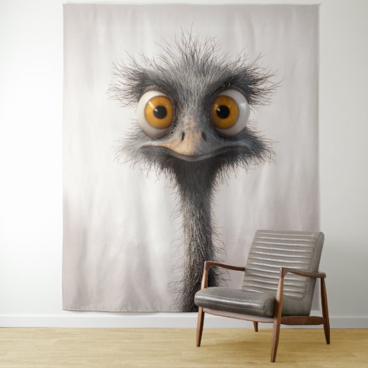 Tenture Portrait de dessin animé d'autruche aux yeux écarq (En situation)