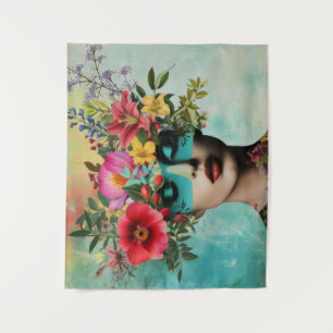 Tenture Portrait de femme vintage avec des fleurs