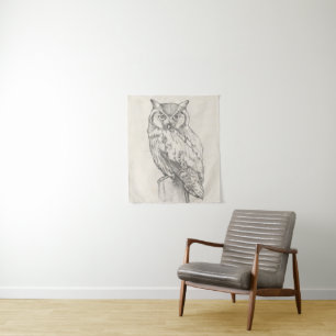 Tenture Portrait de hibou - croquis
