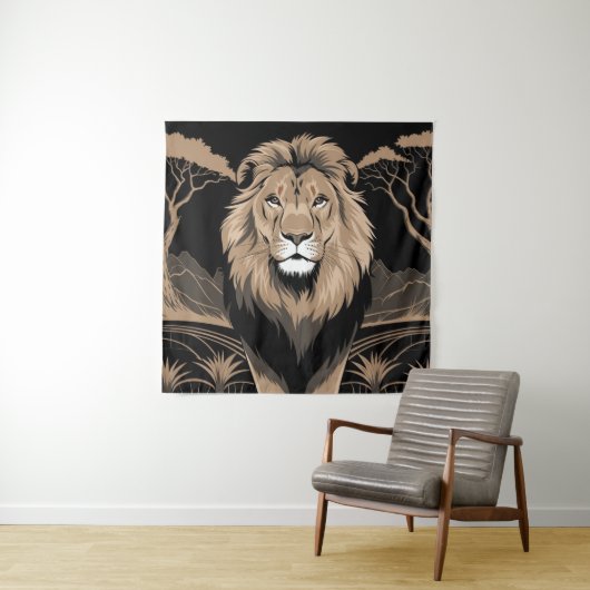 Tenture Portrait de lion vintage (En situation)