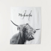 Tenture Portrait de vache Highland premier monogramme noir (Devant)