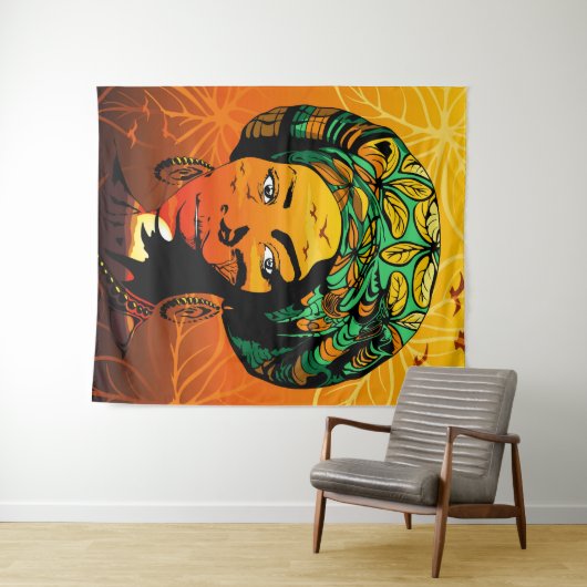 Tenture Portrait féminin africain avec coucher de soleil (En situation (horizontale))