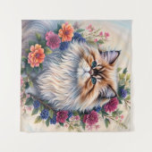 Tenture Portrait floral couleur chat persan (Devant (Horizontal))