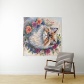 Tenture Portrait floral couleur chat persan (En situation (horizontale))