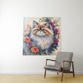 Tenture Portrait floral couleur chat persan (En situation)