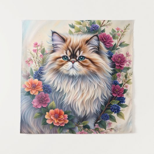 Tenture Portrait floral couleur chat persan (Devant)
