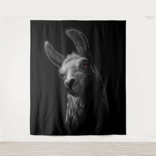 Tenture Portrait Head Cute Llama avec Arrière - plan noir (Devant)