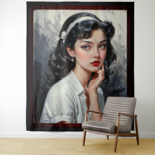 Tenture Portrait inspiré par Retro d'une jeune femme réflé