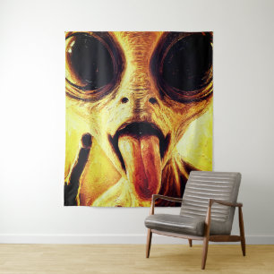 Tenture Portrait ludique d'alien à l'huile