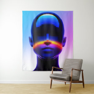 Tenture Portrait Pixel Art Futuriste – Abstrait Numérique