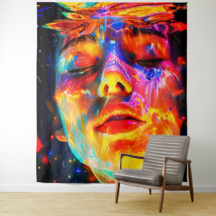 Tenture Portrait vibrant de femme sous l'eau, peinture à l