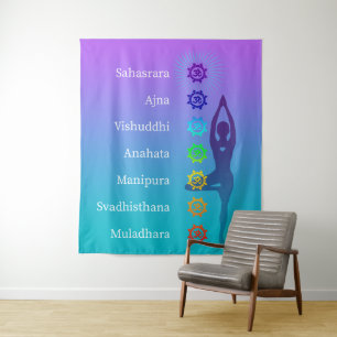 Tenture Pose d'arbre Chakra : méditation d'art spirituel d