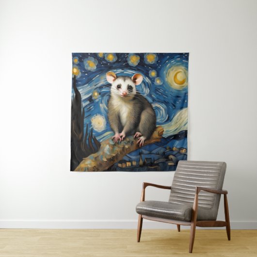 Tenture Possum dans la nuit étoilée (En situation)