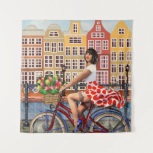 Tenture Poster d'Amsterdam : Pin-Up Girl Cycling.
