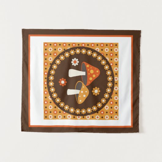 Tenture Poster de champignons et de fleurs rétro doux (Devant (Horizontal))