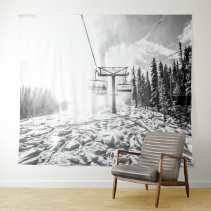 Tenture Poudre sur la colline // Skilift noir et blanc