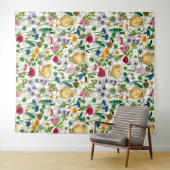 Tenture Poulets et fleurs sauvages sur blanc cassé (En situation (horizontale))