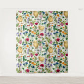 Tenture Poulets et fleurs sauvages sur blanc cassé (Devant)