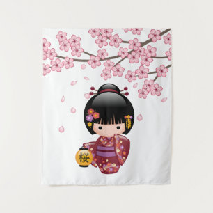Tenture Poupée de Sakura Kokeshi - fille de geisha