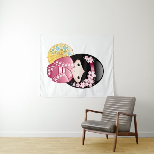 Tenture Poupée Kokeshi Printemps - Cute Japonaise Geisha G (En situation (horizontale))