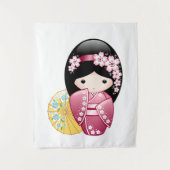Tenture Poupée Kokeshi Printemps - Cute Japonaise Geisha G (Devant)