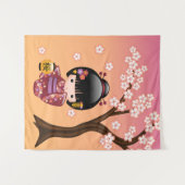 Tenture Poupée Sakura Kokeshi - Geisha Girl on Peach (Devant (Horizontal))