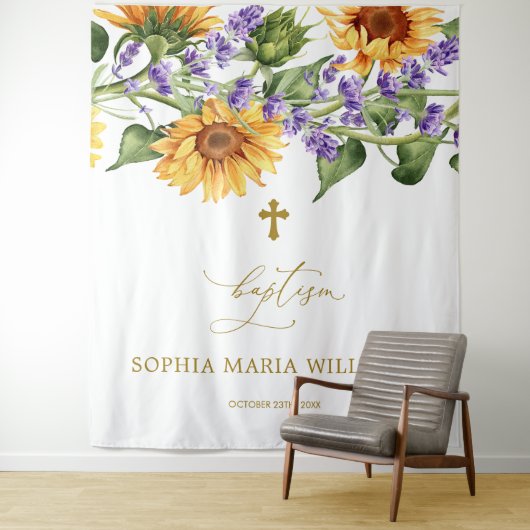 Tenture Pour n'importe qui Baptême fond - Fleurs de soleil (En situation)