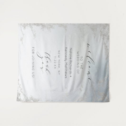 Tenture Poussière d'Ombre Bleu givré Argenté Mariage Bienv (Devant (Horizontal))