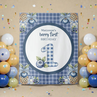 Tenture Premier anniversaire de l'enfant aux bleuets