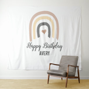Tenture Premier anniversaire de prénom moderne bébé arc-en