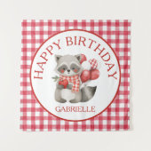 Tenture Premier anniversaire gingham rouge Cerise de Bébé  (Devant)