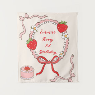 Tenture Premier anniversaire personnalisé fraise pour fill