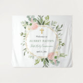 Tenture Premier baptême de communion fond rose or enseigne (Devant (Horizontal))