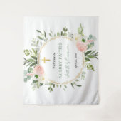 Tenture Premier baptême de communion fond rose or enseigne (Devant)