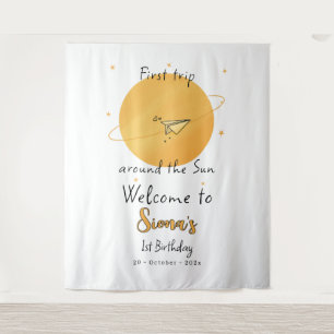 Tenture Premier voyage autour du soleil avion en papier an